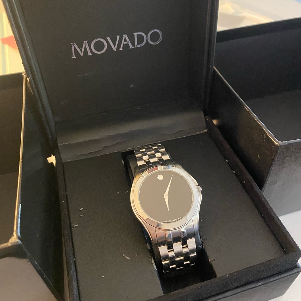 Movado Black and Silver Men's Watch